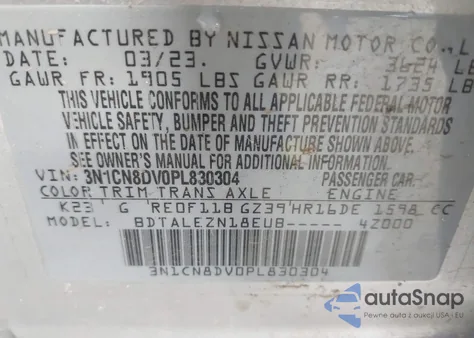 2023 Nissan Versa 1.6 S Xtronic Cvt из США, поврежденный, VIN 3N1CN8DV0PL830304